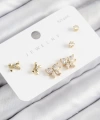 Shoecide Pirinç Zirkon Taşlı Fiyonk Model Gold Renk 925 Ayar Gümüş Çivi Kadın Küpe Set