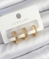 Shoecide Pirinç Zirkon Taşlı Halka Model Gold Renk 3lü Çift Kadın Küpe Set