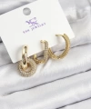 Shoecide Pirinç Zirkon Taşlı Halka Model Gold Renk 3lü Kadın Küpe