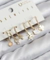 Shoecide Pirinç Zirkon Taşlı Hello Kity Ve Yonca Model Gold Renk 6lı Küpe Set