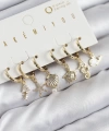 Shoecide Pirinç Zirkon Taşlı İstiridye Balina Ve Yıldız Gold Renk 6lı Küpe Set