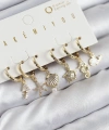 Shoecide Pirinç Zirkon Taşlı İstiridye Balina Ve Yıldız Gold Renk 6lı Küpe Set