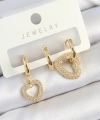 Shoecide Pirinç Zirkon Taşlı Kalp Model Gold Renk 3lü Çift Kadın Küpe Set