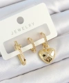 Shoecide Pirinç Zirkon Taşlı Kalp Model Gold Renk 3lü Çift Kadın Küpe Set