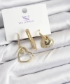Shoecide Pirinç Zirkon Taşlı Kalp Model Gold Renk 3lü Kadın Küpe