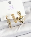 Shoecide Pirinç Zirkon Taşlı Kalp Model Gold Renk 3lü Kadın Küpe