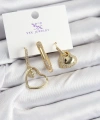 Shoecide Pirinç Zirkon Taşlı Kalp Model Gold Renk 3lü Kadın Küpe