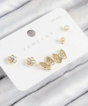 Shoecide Pirinç Zirkon Taşlı Kelebek Model Gold Renk 925 Ayar Gümüş Çivi Kadın Küpe Set