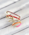 Shoecide Pirinç Zirkon Taşlı Kırmızı Turuncu Pembe Sıkıştırma Sağ Kıkırdak Gold Renk Kadın Küpe