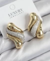 Shoecide Pirinç Zirkon Taşlı Kıvrım Model Gold Renk Kadın Küpe