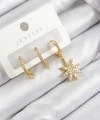 Shoecide Pirinç Zirkon Taşlı Kutup Yıldızı Model Gold Renk 3lü Set Kadın Küpe