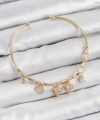 Shoecide Pirinç Zirkon Taşlı Pembe Kalp Model Gold Renk Charm Bileklik