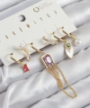 Shoecide Pirinç Zirkon Taşlı Sallantılı Ve İncili Gold Renk 6lı Küpe Set
