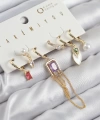 Shoecide Pirinç Zirkon Taşlı Sallantılı Ve İncili Gold Renk 6lı Küpe Set