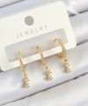 Shoecide Pirinç Zirkon Taşlı Sallantılı Yıldız Model Gold Renk 3lü Çift Kadın Küpe Set