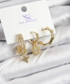 Shoecide Pirinç Zirkon Taşlı Sallantılı Yıldız Model Gold Renk 3lü Kadın Küpe