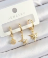 Shoecide Pirinç Zirkon Taşlı Yıldız Model Gold Renk 3lü Çift Kadın Küpe Set