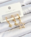 Shoecide Pirinç Zirkon Taşlı Yıldız Model Gold Renk 3lü Çift Kadın Küpe Set