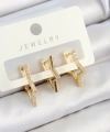 Shoecide Pirinç Zirkon Taşlı Yıldız Model Gold Renk 3lü Çift Kadın Küpe Set