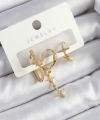 Shoecide Pirinç Zirkon Taşlı Yıldız Model Gold Renk 3lü Çift Kadın Küpe Set
