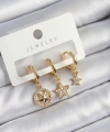 Shoecide Pirinç Zirkon Taşlı Yıldız Model Gold Renk 3lü Çift Kadın Küpe Set