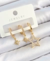 Shoecide Pirinç Zirkon Taşlı Yıldız Model Gold Renk 3lü Çift Kadın Küpe Set