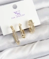 Shoecide Pirinç Zirkon Taşlı Yıldız Model Gold Renk 3lü Kadın Küpe