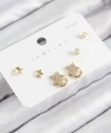 Shoecide Pirinç Zirkon Taşlı Yıldız Model Gold Renk 925 Ayar Gümüş Çivi Kadın Küpe Set