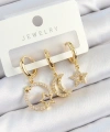Shoecide Pirinç Zirkon Taşlı Yıldız Ve Ay Model Gold Renk 3lü Kadın Küpe Set
