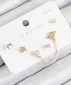 Shoecide Pirinç Zirkon Taşlı Yıldız Ve Gezegen Model Gold Renk 925 Ayar Gümüş Çivi Kadın Küpe Set