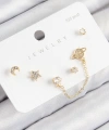 Shoecide Pirinç Zirkon Taşlı Yıldız Ve Gezegen Model Gold Renk 925 Ayar Gümüş Çivi Kadın Küpe Set