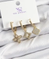 Shoecide Pirinç Zirkon Taşlı Yonca Model Gold Renk 3lü Kadın Küpe