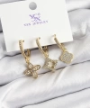 Shoecide Pirinç Zirkon Taşlı Yonca Model Gold Renk 3lü Kadın Küpe