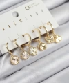Shoecide Pirinç Zirkon Taşlı Yonca Model Gold Renk 6lı Küpe Set