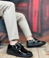 Shoecide Sb0003 Bağcıklı Klasik  Siyah Siyah Taban Rugan Yüksek Taban Casual Erkek Ayakkabı
