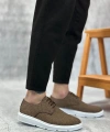 Shoecide Sb0003 Bağcıklı Klasik Spor Keten Kahverengi Beyaz Taban Casual Erkek Ayakkabı