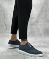 Shoecide Sb0003 Bağcıklı Klasik Spor Keten Lacivert  Beyaz Taban Casual Erkek Ayakkabı