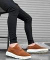 Shoecide Sb0003 Bağcıklı Süet Klasik Taba Beyaz Yüksek Taban Casual Erkek Ayakkabı