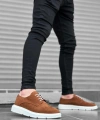 Shoecide Sb0003 Bağcıklı Süet Klasik Taba Beyaz Yüksek Taban Casual Erkek Ayakkabı