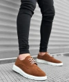 Shoecide Sb0003 Bağcıklı Süet Klasik Taba Beyaz Yüksek Taban Casual Erkek Ayakkabı