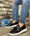 Shoecide Sb0005 Bağcıksız Yüksek Beyaz Taban Klasik Rugan Püsküllü Corcik Erkek Ayakkabı