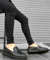 Shoecide Sb0005 Bağcıksız Yüksek Siyah Taban Klasik Cilt Deri Püsküllü Corcik Erkek Ayakkabı