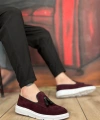 Shoecide Sb0005 Bağcıksız Yüksek Taban Bordo Süet Klasik Püsküllü Corcik Erkek Ayakkabı