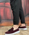 Shoecide Sb0005 Bağcıksız Yüksek Taban Bordo Süet Klasik Püsküllü Corcik Erkek Ayakkabı