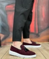 Shoecide Sb0005 Bağcıksız Yüksek Taban Bordo Süet Klasik Püsküllü Corcik Erkek Ayakkabı