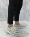 Shoecide Sb0005 Bağcıksız Yüksek Taban Klasik Keten Beyaz Püsküllü Erkek Ayakkabı