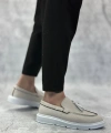 Shoecide Sb0005 Bağcıksız Yüksek Taban Klasik Keten Beyaz Püsküllü Erkek Ayakkabı