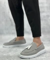 Shoecide Sb0005 Bağcıksız Yüksek Taban Klasik Keten Füme Püsküllü Erkek Ayakkabı