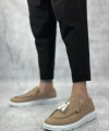 Shoecide Sb0005 Bağcıksız Yüksek Taban Klasik Keten Hardal Püsküllü Erkek Ayakkabı