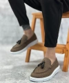 Shoecide Sb0005 Bağcıksız Yüksek Taban Klasik Keten Kahverengi Püsküllü Erkek Ayakkabı
